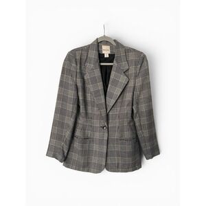 TR Bentley Vintage Glen Plaid Blazer Womens 9/10 Black White Houndstooth Lined